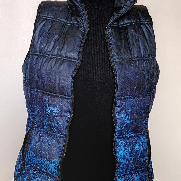 Andrew Marc Designer Puffer Vest Black Blue Speckled - Picture 2 of 15